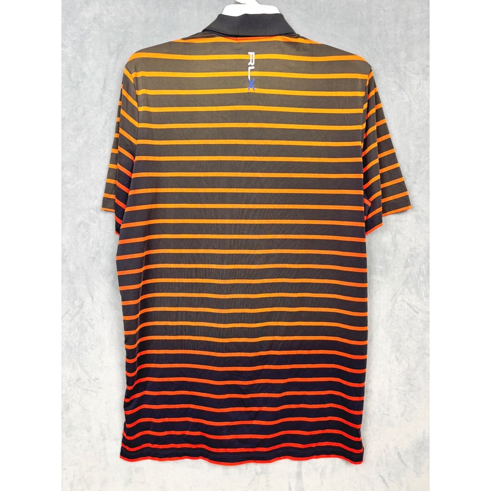 RLX Ralph Lauren Mens Medium Striped Performance Golf Polo Shirt Navy Orange - Picture 2 of 10